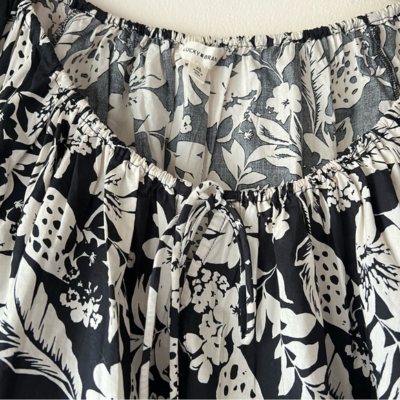 LUCKY BRAND Cotton Gathered Poplin Top Black Cream Women’s SIZE XL boho tropical - Picture 4 of 11